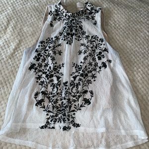 White Lace w/ Black Embroidery Top